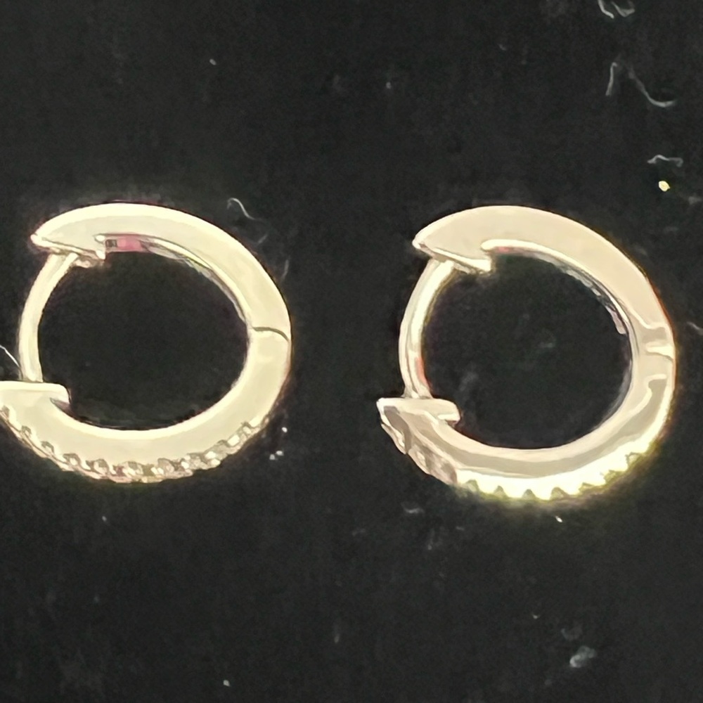 Roberto Coin 18K Baby Diamond Huggie Hoop Earrings. Designer Signature and Stone